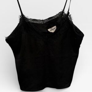 Open Edit Elegant Black Lace Trim Cami Top